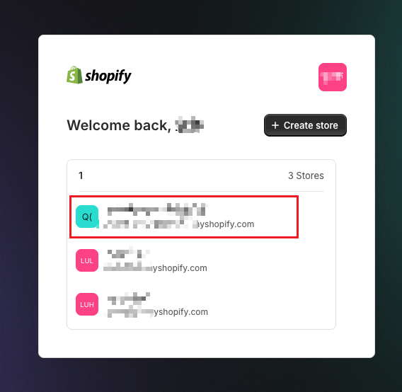 Shopify 选择店铺页面，然后安装